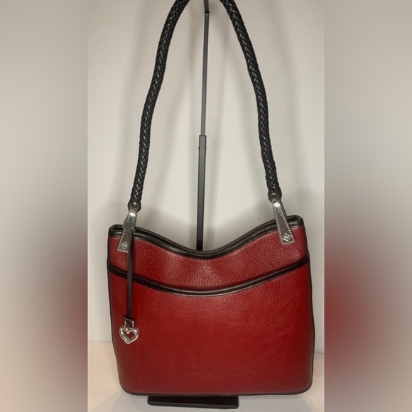 Brighton Handbags - Brighton Genuine Leather Red and Black Shoulder Bag with Braided Strap